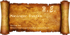 Maninger Evetke névjegykártya